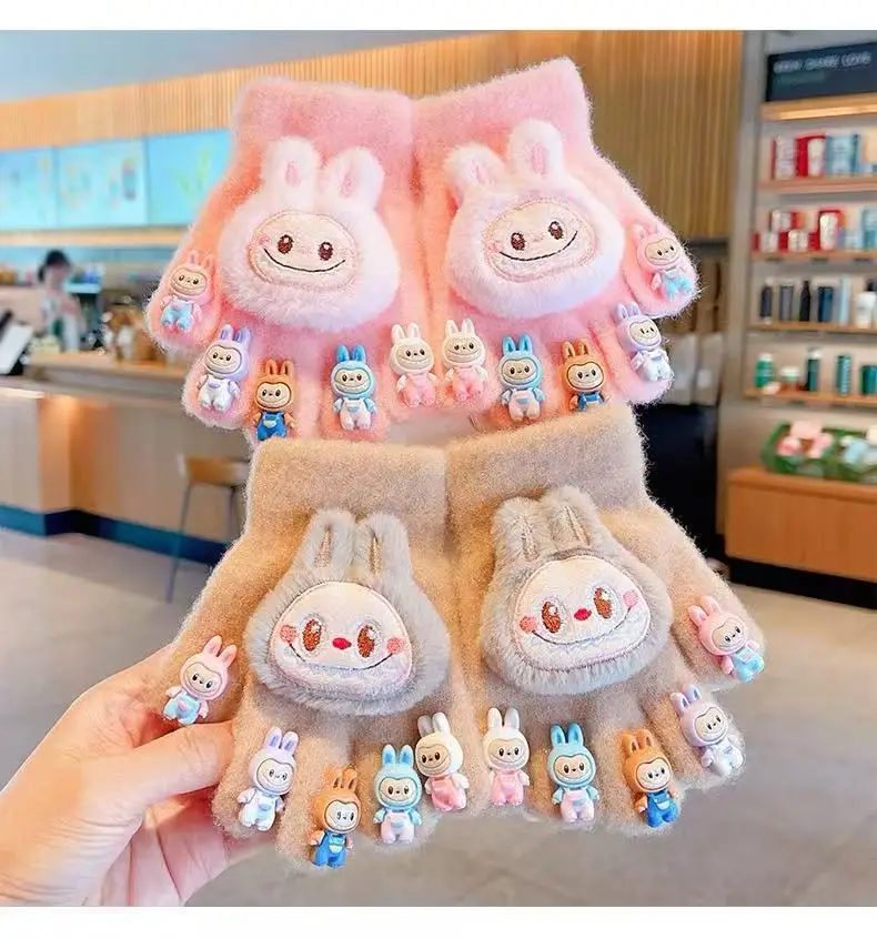 Labubu new winter gloves, warm and stylish, featuring a cute five-finger design, cartoon patterns, and fleece lining, perfect for children — feature 8