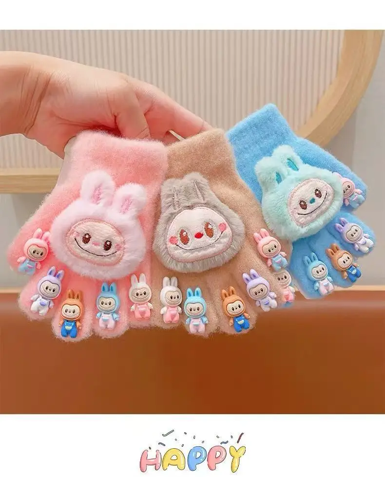 Labubu new winter gloves, warm and stylish, featuring a cute five-finger design, cartoon patterns, and fleece lining, perfect for children — feature 9