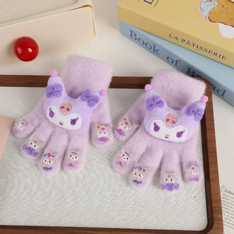 Labubu new winter gloves, warm and stylish, featuring a cute five-finger design, cartoon patterns, and fleece lining, perfect for children