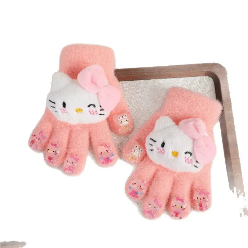 Labubu new winter gloves, warm and stylish, featuring a cute five-finger design, cartoon patterns, and fleece lining, perfect for children