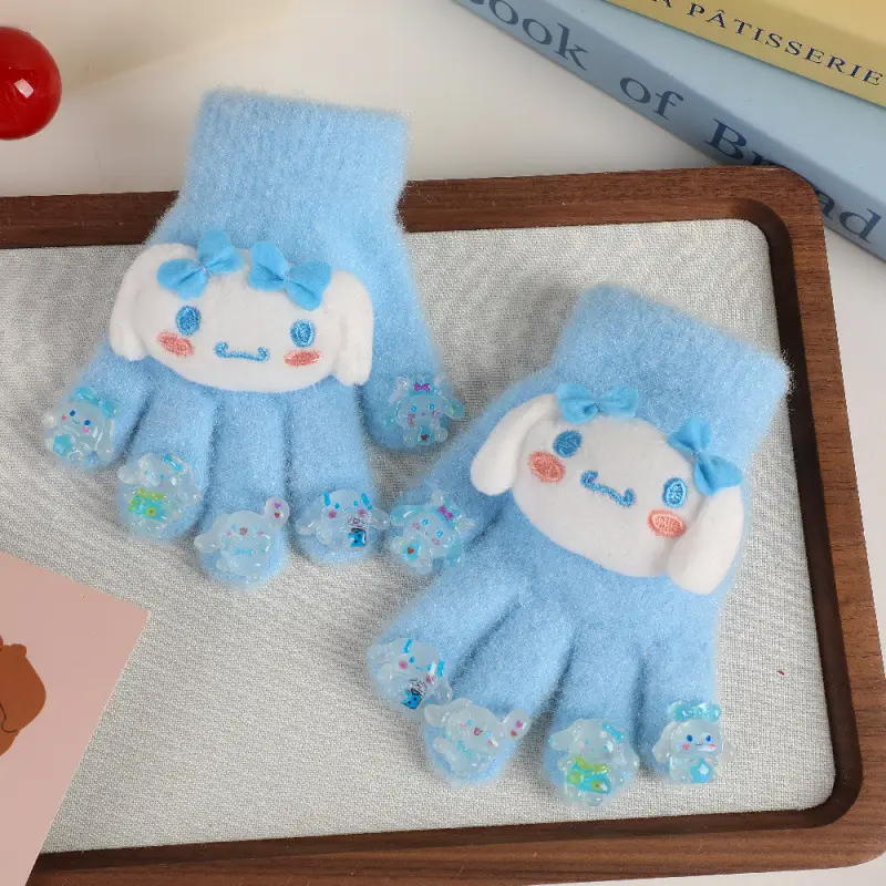 Labubu new winter gloves, warm and stylish, featuring a cute five-finger design, cartoon patterns, and fleece lining, perfect for children