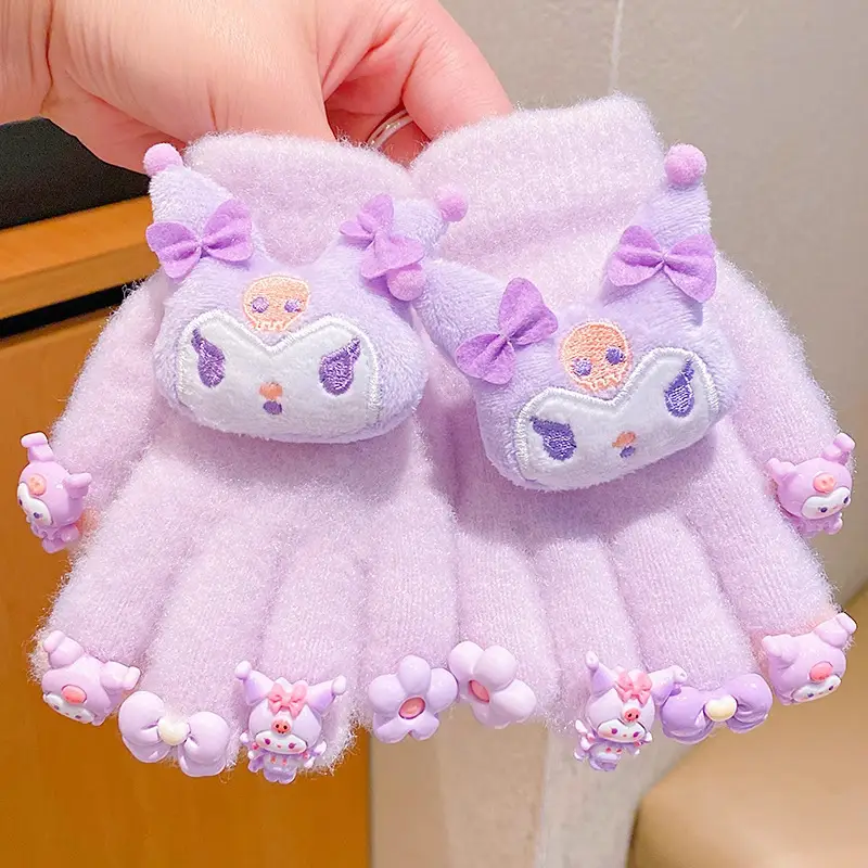 Labubu new winter gloves, warm and stylish, featuring a cute five-finger design, cartoon patterns, and fleece lining, perfect for children
