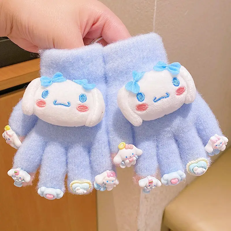 Labubu new winter gloves, warm and stylish, featuring a cute five-finger design, cartoon patterns, and fleece lining, perfect for children