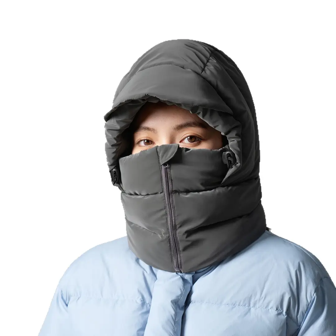 Unisex winter hat with integrated scarf, thickened down filling for warmth, windproof and cold-resistant, suitable for cycling and skiing