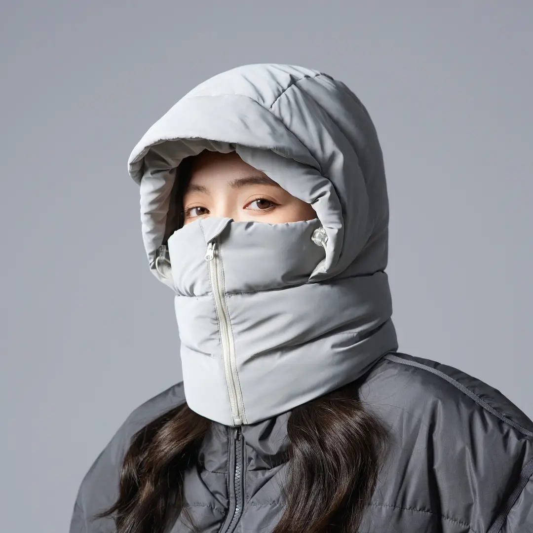 Unisex winter hat with integrated scarf, thickened down filling for warmth, windproof and cold-resistant, suitable for cycling and skiing