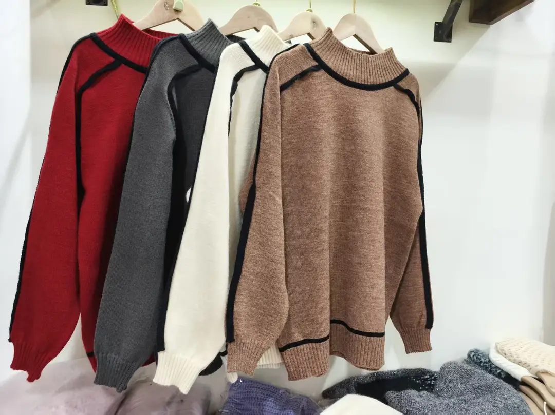 Cross-border women's fashion sweater, stylish half-high collar, raglan sleeve top, elegant ribbed knit base shirt for women — feature 4
