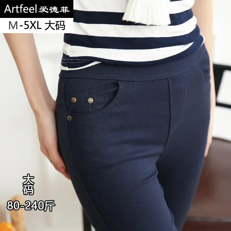 Women Navy Blue Button Flap Pants Large Spring Style - Image 4