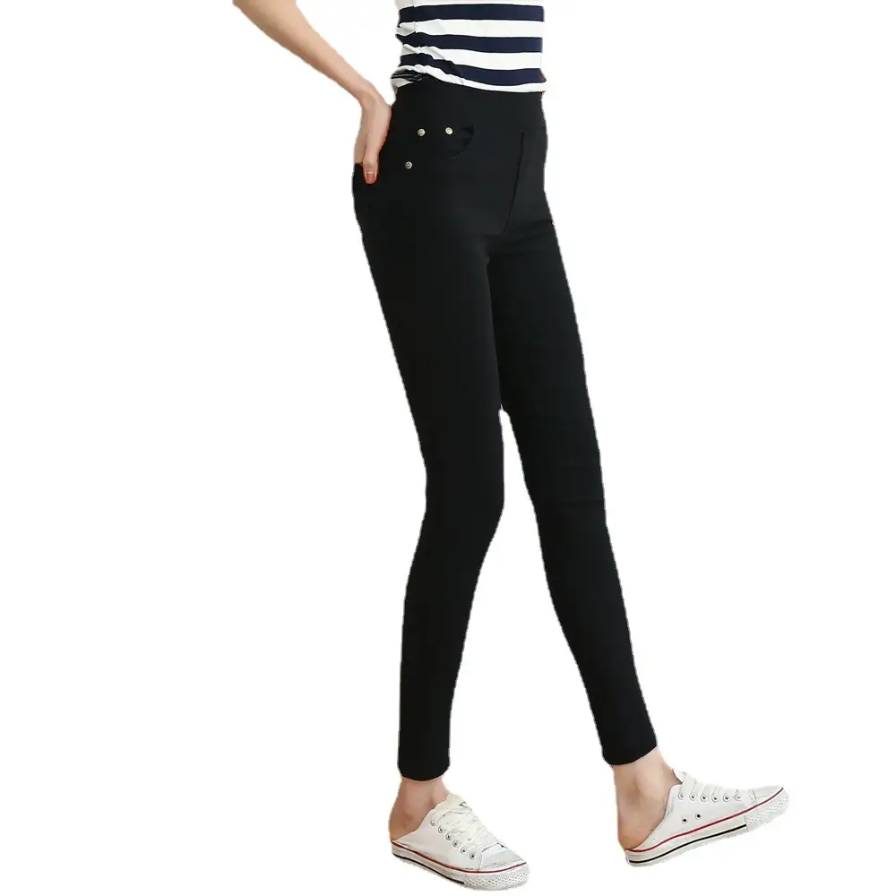 Women Navy Blue Button Flap Pants Large Spring Style - Image 5