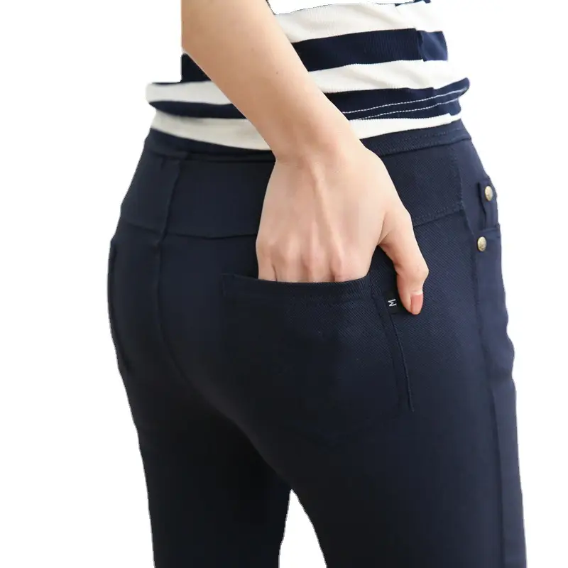 Women Navy Blue Button Flap Pants Large Spring Style - Image 6
