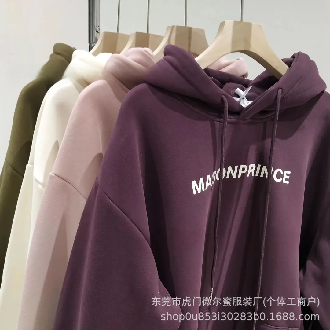 American-style fleece-lined, thickened, new autumn/winter hooded sweatshirt for women, Korean-style oversized outerwear, loose-fitting top, suitable for students and couples