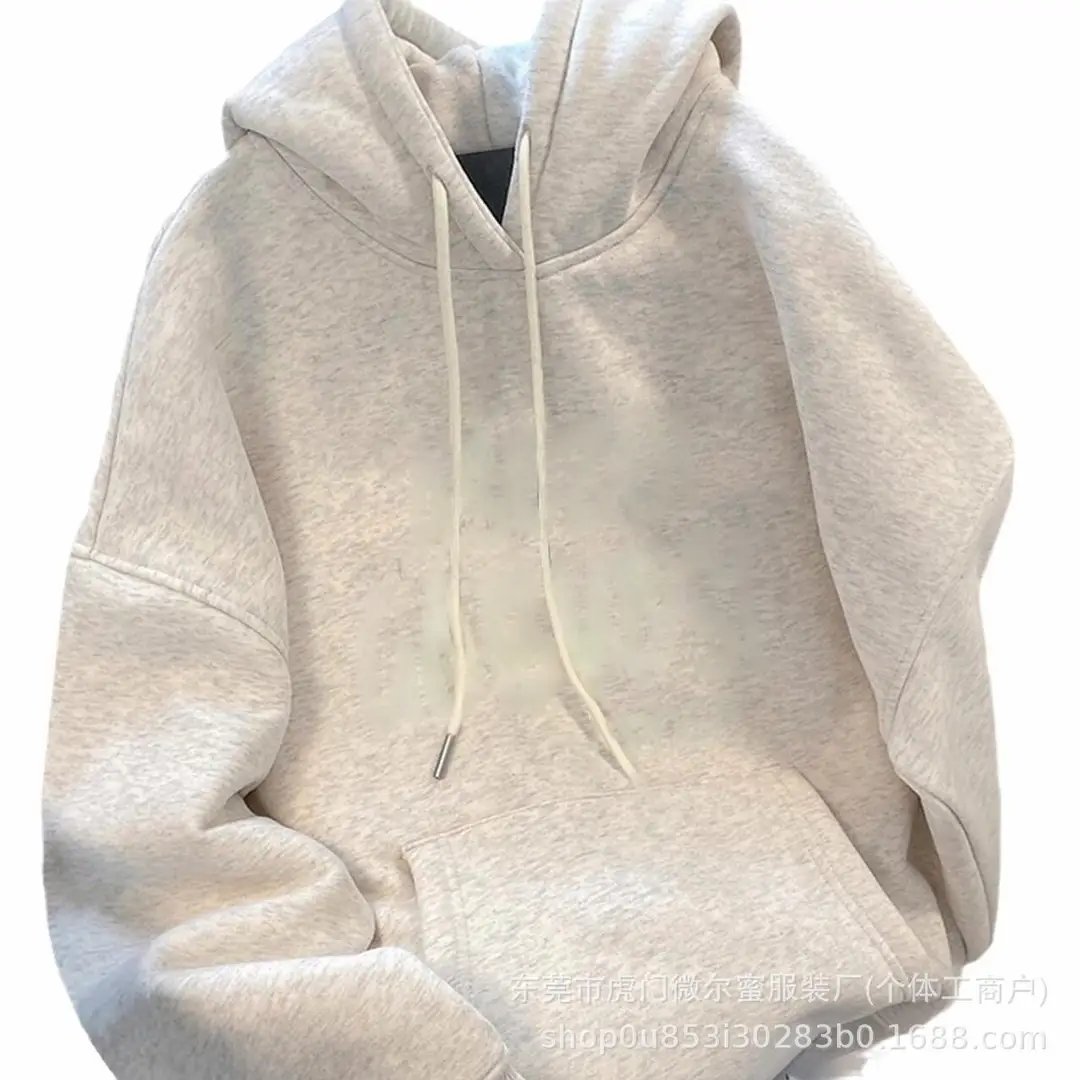 American-style fleece-lined, thickened, new autumn/winter hooded sweatshirt for women, Korean-style oversized outerwear, loose-fitting top, suitable for students and couples