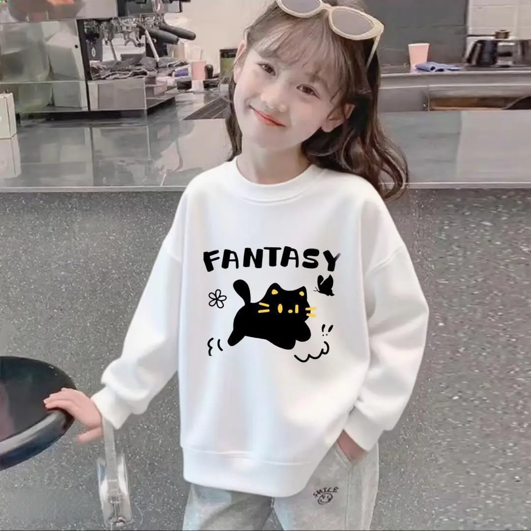 Cross-border girls' round-neck sweatshirt, a popular new style for autumn and winter, suitable for older children, thin and lightweight, princess-style, casual, and designed for students