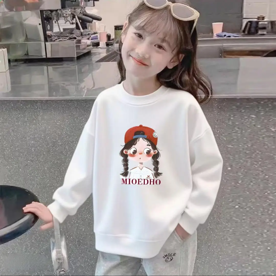 Cross-border girls' round-neck sweatshirt, a popular new style for autumn and winter, suitable for older children, thin and lightweight, princess-style, casual, and designed for students