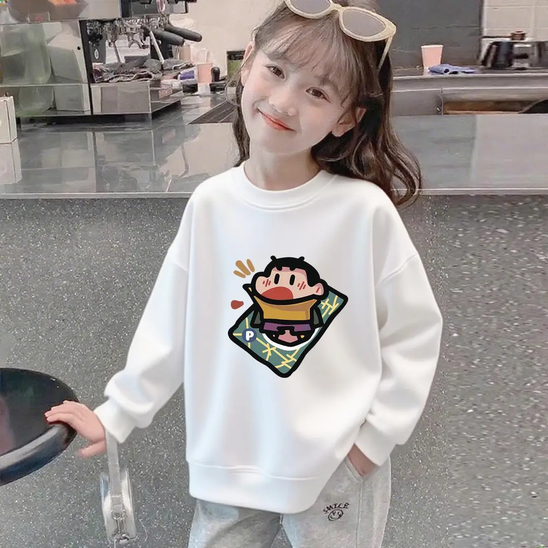 Cross-border girls' round-neck sweatshirt, a popular new style for autumn and winter, suitable for older children, thin and lightweight, princess-style, casual, and designed for students