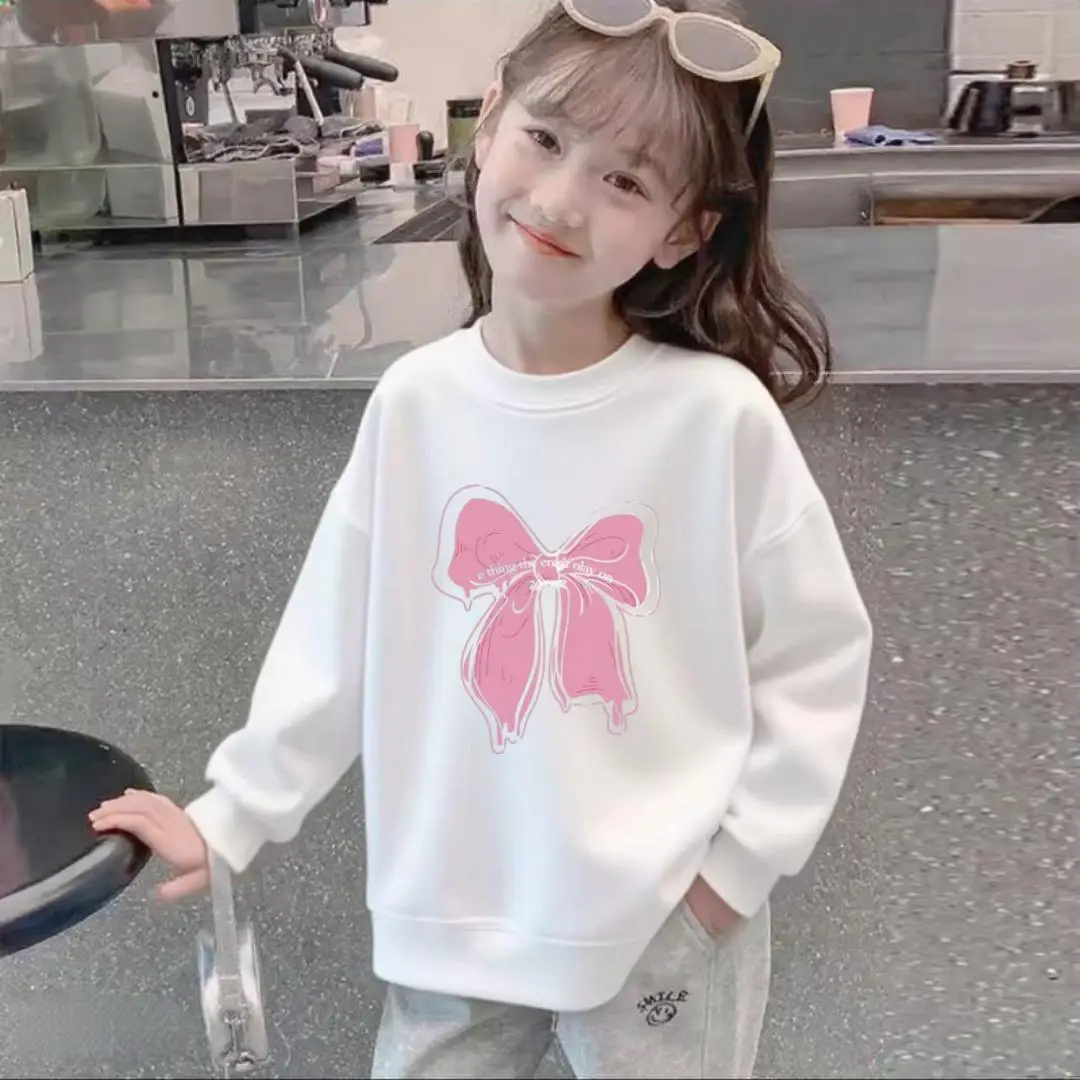 Cross-border girls' round-neck sweatshirt, a popular new style for autumn and winter, suitable for older children, thin and lightweight, princess-style, casual, and designed for students
