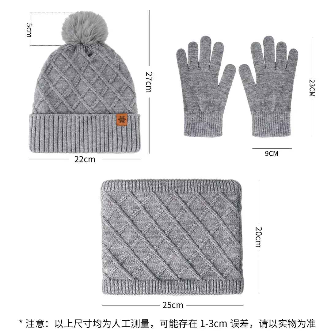 Chinese Red New Year Gift Winter Knitted Hat for Women, Double-Layered, Fleece-Lined, Thickened, Warm Hat and Scarf Set