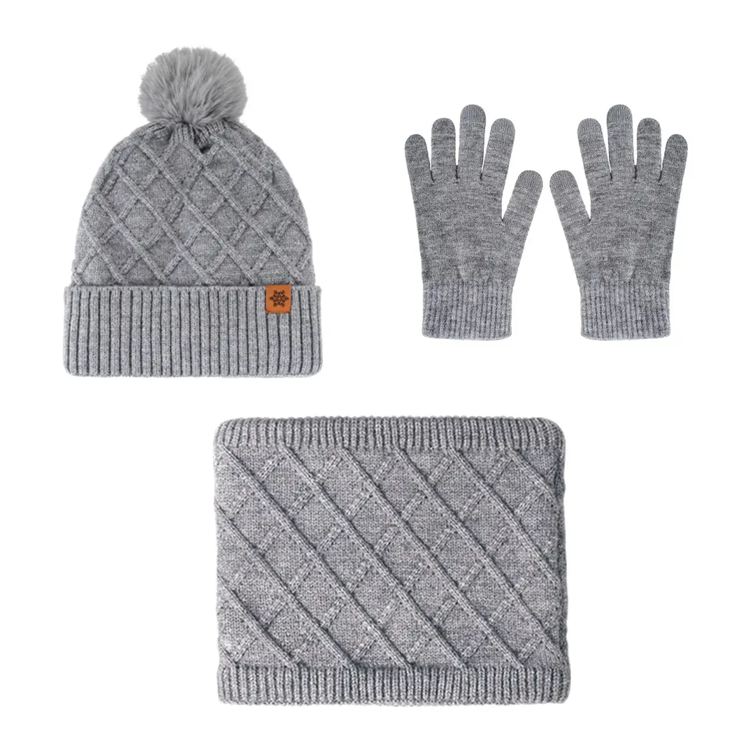 Chinese Red New Year Gift Winter Knitted Hat for Women, Double-Layered, Fleece-Lined, Thickened, Warm Hat and Scarf Set