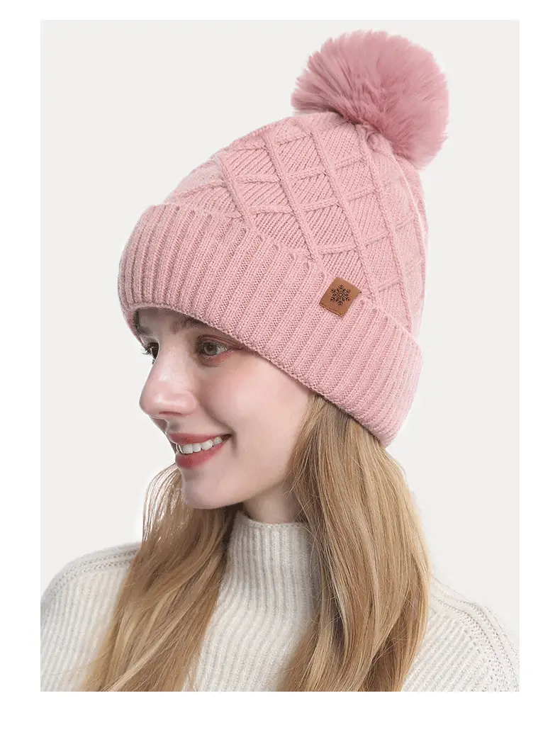 Chinese Red New Year Gift Winter Knitted Hat for Women, Double-Layered, Fleece-Lined, Thickened, Warm Hat and Scarf Set — feature 27