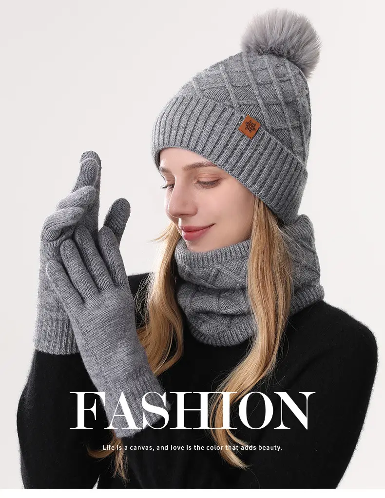 Chinese Red New Year Gift Winter Knitted Hat for Women, Double-Layered, Fleece-Lined, Thickened, Warm Hat and Scarf Set — feature 9