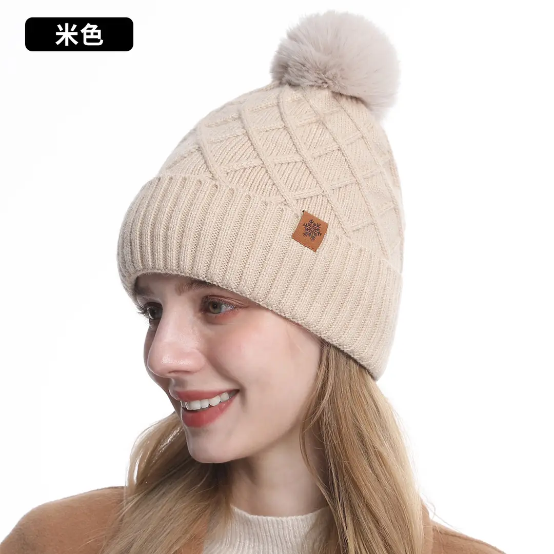 Chinese Red New Year Gift Winter Knitted Hat for Women, Double-Layered, Fleece-Lined, Thickened, Warm Hat and Scarf Set