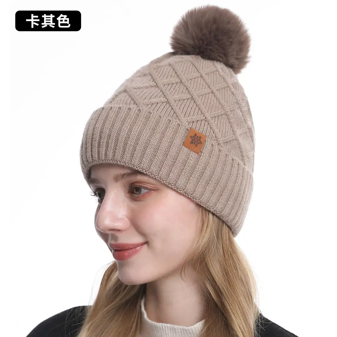 Chinese Red New Year Gift Winter Knitted Hat for Women, Double-Layered, Fleece-Lined, Thickened, Warm Hat and Scarf Set