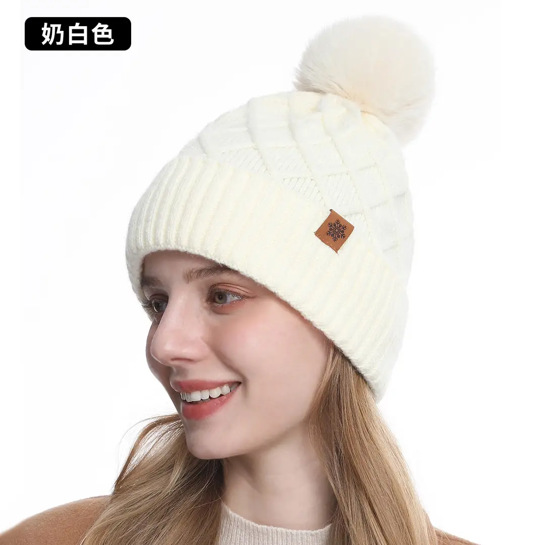 Chinese Red New Year Gift Winter Knitted Hat for Women, Double-Layered, Fleece-Lined, Thickened, Warm Hat and Scarf Set