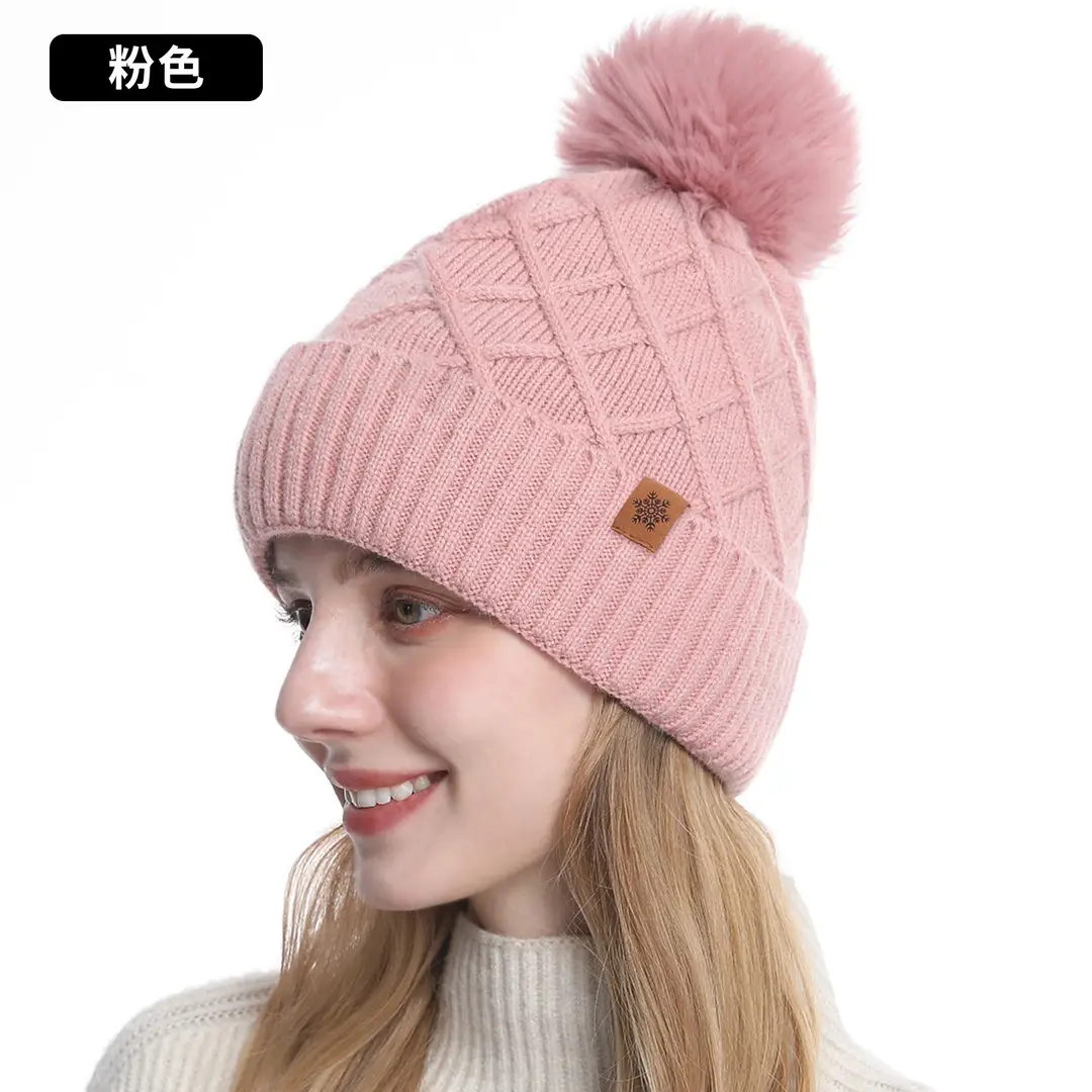 Chinese Red New Year Gift Winter Knitted Hat for Women, Double-Layered, Fleece-Lined, Thickened, Warm Hat and Scarf Set