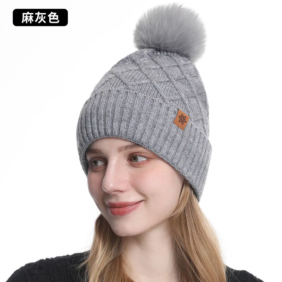Chinese Red New Year Gift Winter Knitted Hat for Women, Double-Layered, Fleece-Lined, Thickened, Warm Hat and Scarf Set