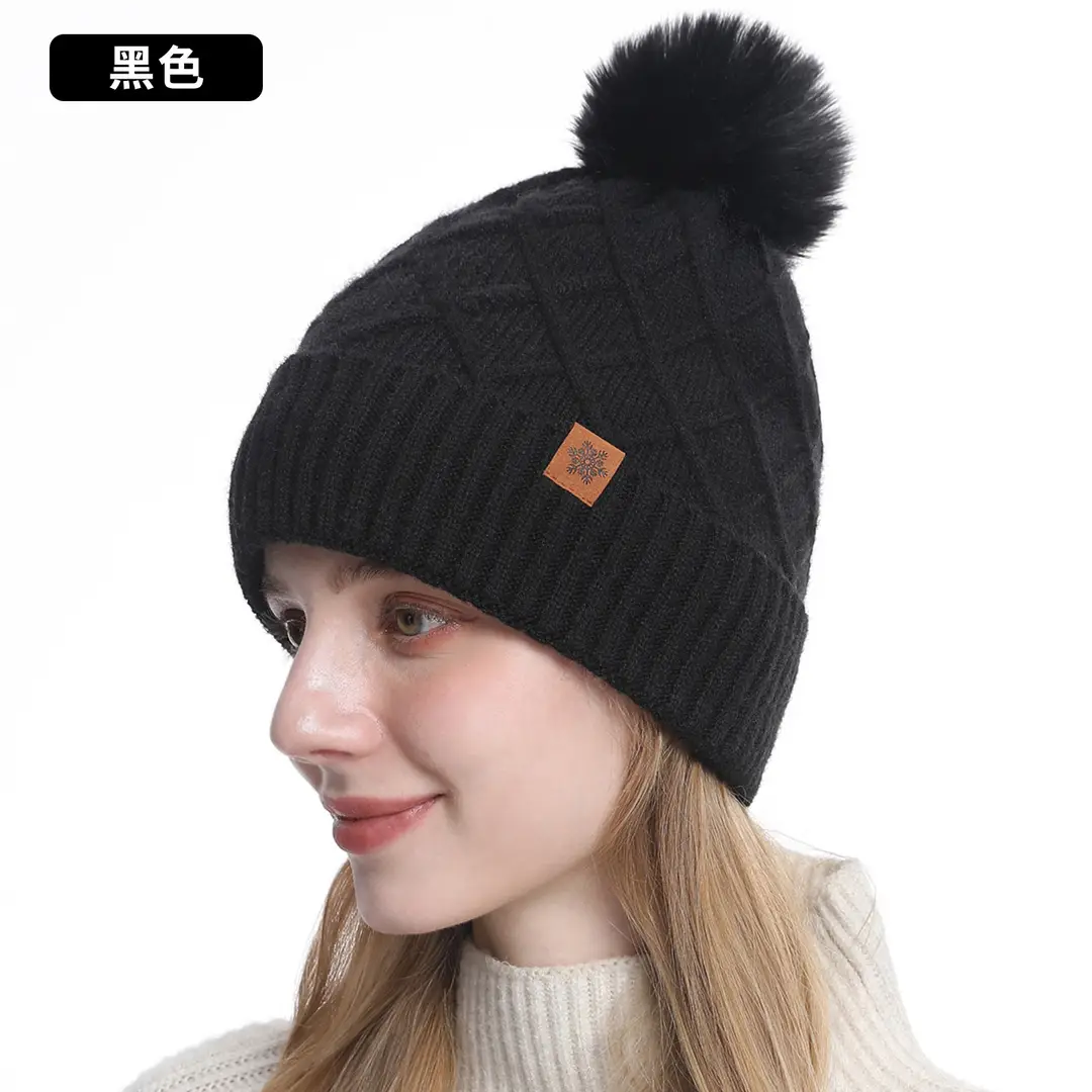 Chinese Red New Year Gift Winter Knitted Hat for Women, Double-Layered, Fleece-Lined, Thickened, Warm Hat and Scarf Set