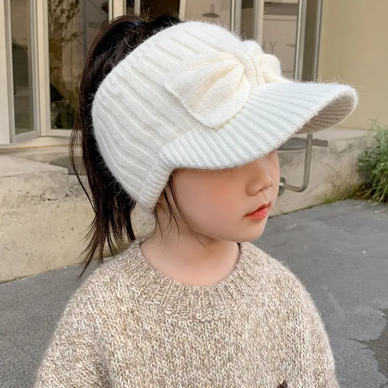 Autumn and winter children's knitted hats, open-top woolen baseball caps for girls, cute and warm thickened knitted hats for babies