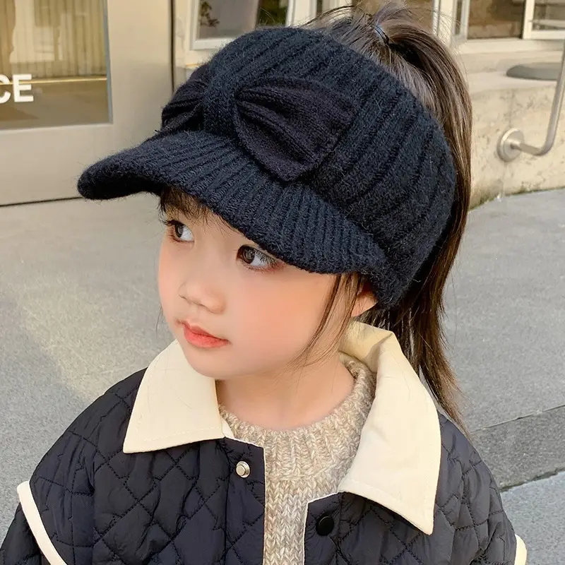 Autumn and winter children's knitted hats, open-top woolen baseball caps for girls, cute and warm thickened knitted hats for babies