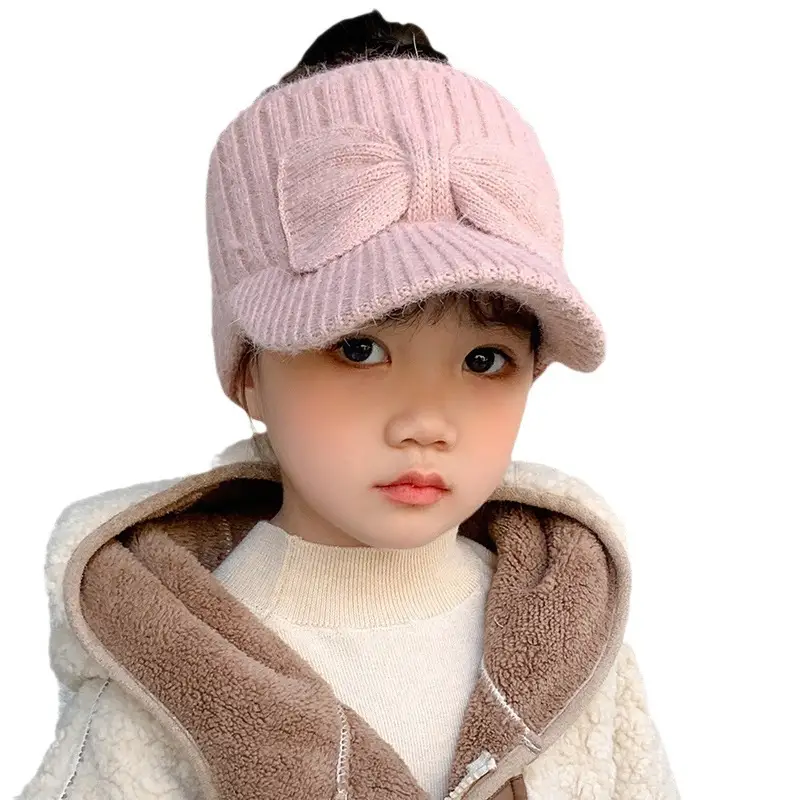Autumn and winter children's knitted hats, open-top woolen baseball caps for girls, cute and warm thickened knitted hats for babies