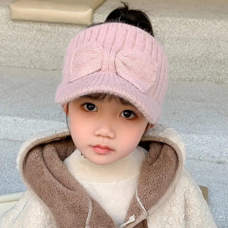 Autumn and winter children's knitted hats, open-top woolen baseball caps for girls, cute and warm thickened knitted hats for babies — feature 3