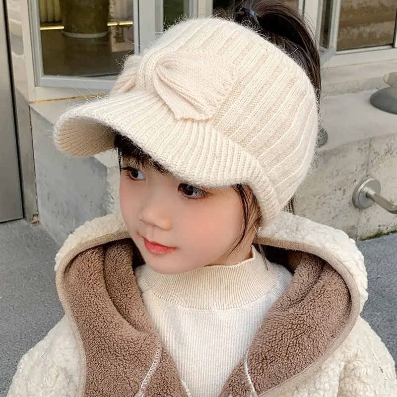 Autumn and winter children's knitted hats, open-top woolen baseball caps for girls, cute and warm thickened knitted hats for babies — feature 4