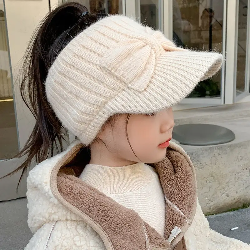 Autumn and winter children's knitted hats, open-top woolen baseball caps for girls, cute and warm thickened knitted hats for babies — feature 5
