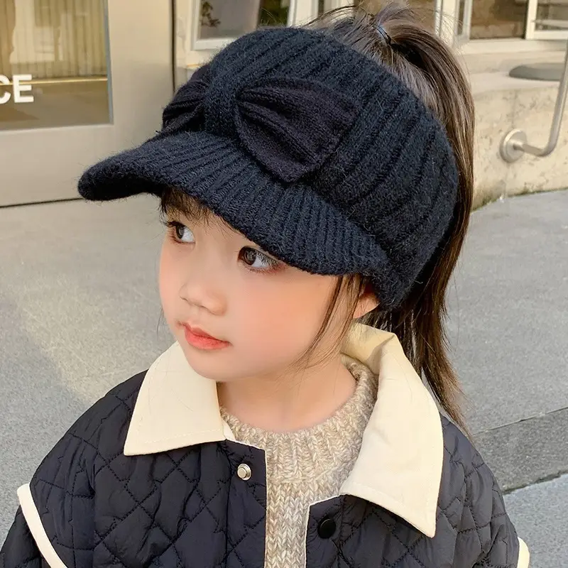 Autumn and winter children's knitted hats, open-top woolen baseball caps for girls, cute and warm thickened knitted hats for babies