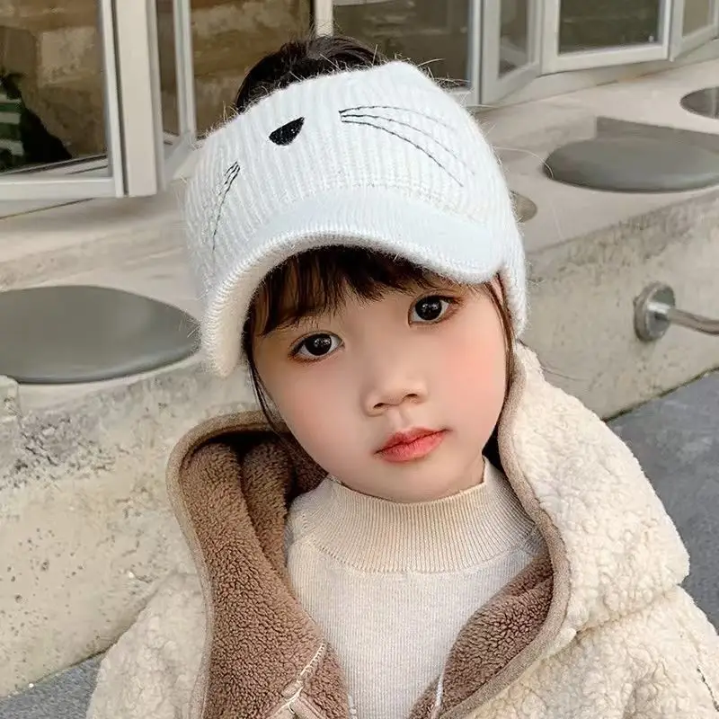 Autumn and winter children's knitted hats, open-top woolen baseball caps for girls, cute and warm thickened knitted hats for babies