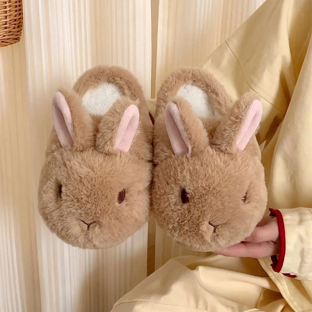 4cm rabbit cotton slippers for women, cute winter home slippers, non-slip indoor slippers, suitable for students, can be worn both indoors and outdoors, and provide a height boost
