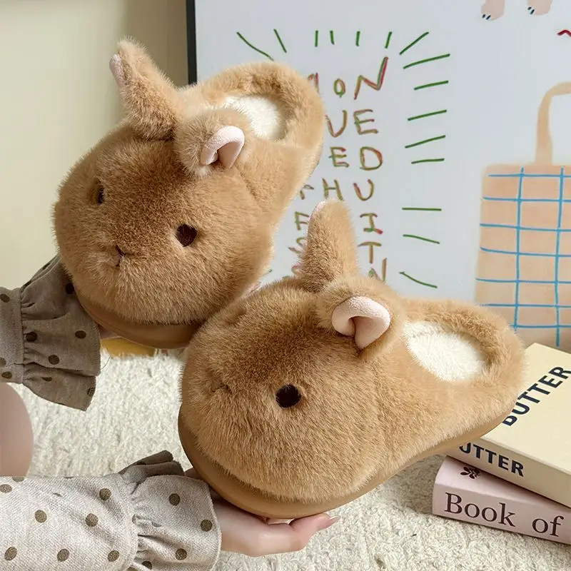 4cm rabbit cotton slippers for women, cute winter home slippers, non-slip indoor slippers, suitable for students, can be worn both indoors and outdoors, and provide a height boost