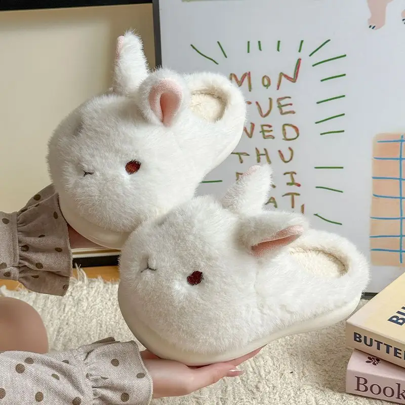 4cm rabbit cotton slippers for women, cute winter home slippers, non-slip indoor slippers, suitable for students, can be worn both indoors and outdoors, and provide a height boost
