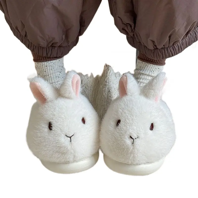 4cm rabbit cotton slippers for women, cute winter home slippers, non-slip indoor slippers, suitable for students, can be worn both indoors and outdoors, and provide a height boost