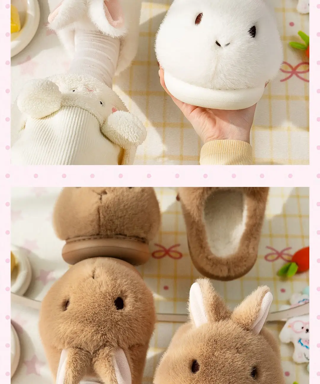 4cm rabbit cotton slippers for women, cute winter home slippers, non-slip indoor slippers, suitable for students, can be worn both indoors and outdoors, and provide a height boost — feature 11