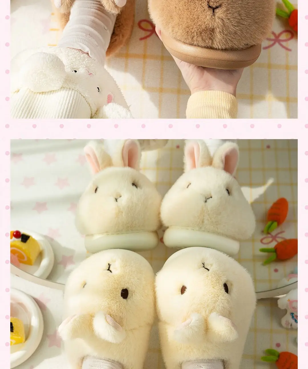 4cm rabbit cotton slippers for women, cute winter home slippers, non-slip indoor slippers, suitable for students, can be worn both indoors and outdoors, and provide a height boost — feature 12