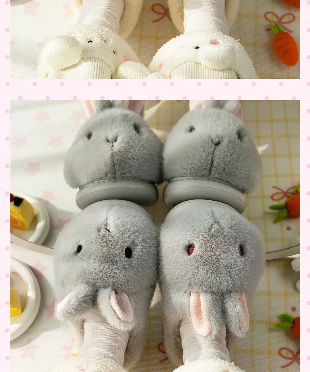4cm rabbit cotton slippers for women, cute winter home slippers, non-slip indoor slippers, suitable for students, can be worn both indoors and outdoors, and provide a height boost — feature 13