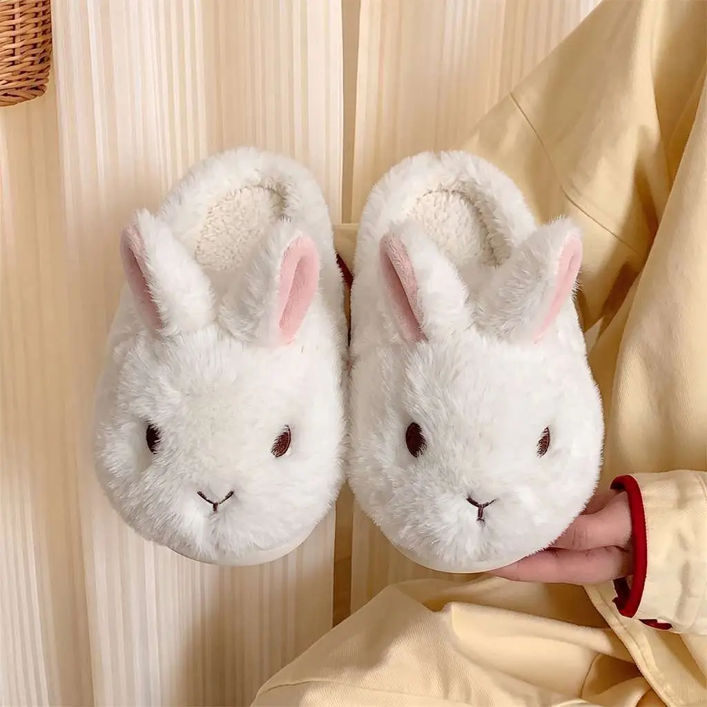 4cm rabbit cotton slippers for women, cute winter home slippers, non-slip indoor slippers, suitable for students, can be worn both indoors and outdoors, and provide a height boost
