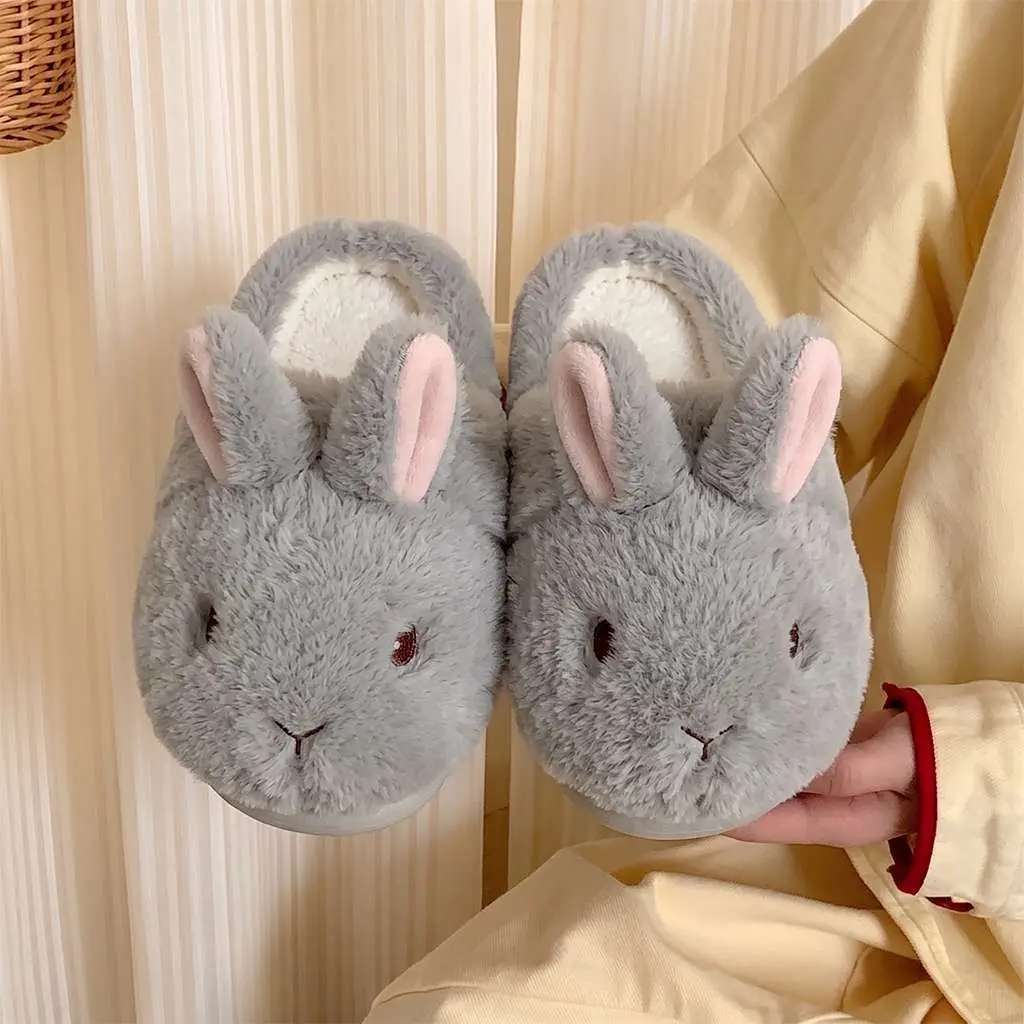 4cm rabbit cotton slippers for women, cute winter home slippers, non-slip indoor slippers, suitable for students, can be worn both indoors and outdoors, and provide a height boost