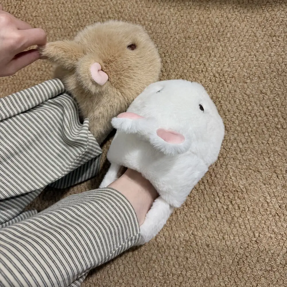 4cm rabbit cotton slippers for women, cute winter home slippers, non-slip indoor slippers, suitable for students, can be worn both indoors and outdoors, and provide a height boost