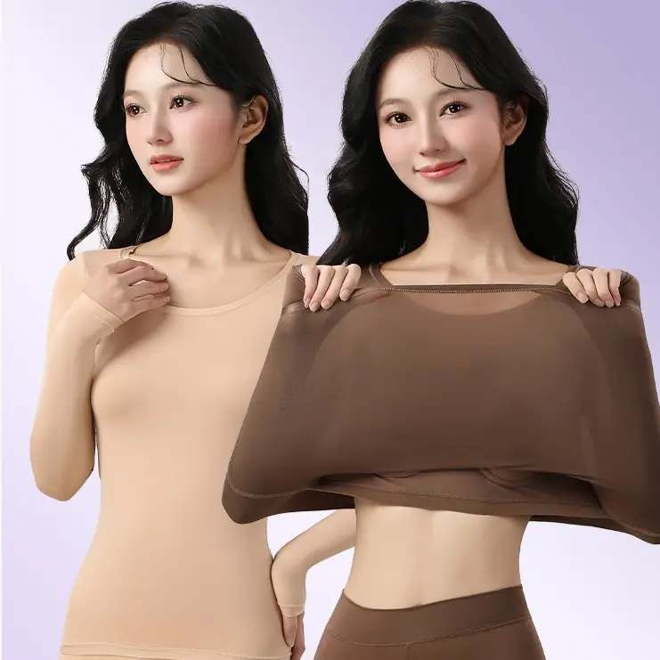 Hyaluronic acid beauty-enhancing thermal underwear set for women, featuring fixed cups, suitable for autumn wear, and designed for breathability and skin comfort - Image 7
