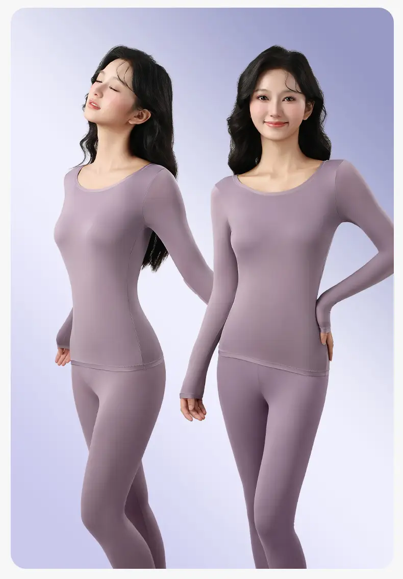 Hyaluronic acid beauty-enhancing thermal underwear set for women, featuring fixed cups, suitable for autumn wear, and designed for breathability and skin comfort — feature 23