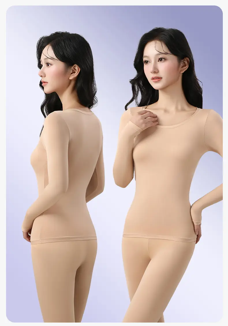 Hyaluronic acid beauty-enhancing thermal underwear set for women, featuring fixed cups, suitable for autumn wear, and designed for breathability and skin comfort — feature 24